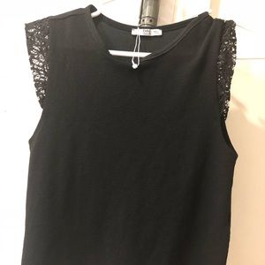 Zara black lace detail blouse